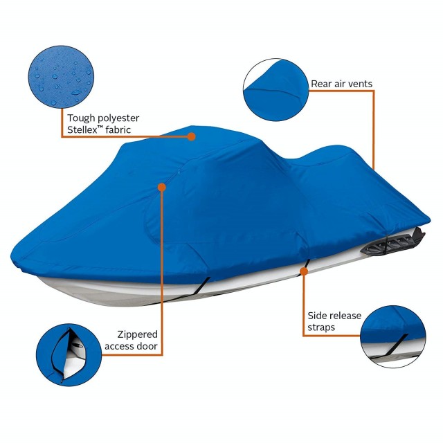 Jet Ski Cover, Waterproof Marine Grade 600D Heavy Duty Polyester PWC Cover Six Sizes Blue Color