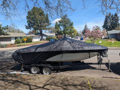 Boat Cover, Heavy Duty Waterproof Trailerable Boat Cover, UV Resistant Marine Grade Outboard Cover Compatible for Bass Boat, Fits Bayliner Tri-Hull V-Hull Fishing Runabout Boat, Black