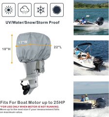 Outboard Motor Cover - Waterproof 600D Heavy Duty Boat Engine Hood Covers - Fit for Motor from 25HP up to 300 HP, Grey