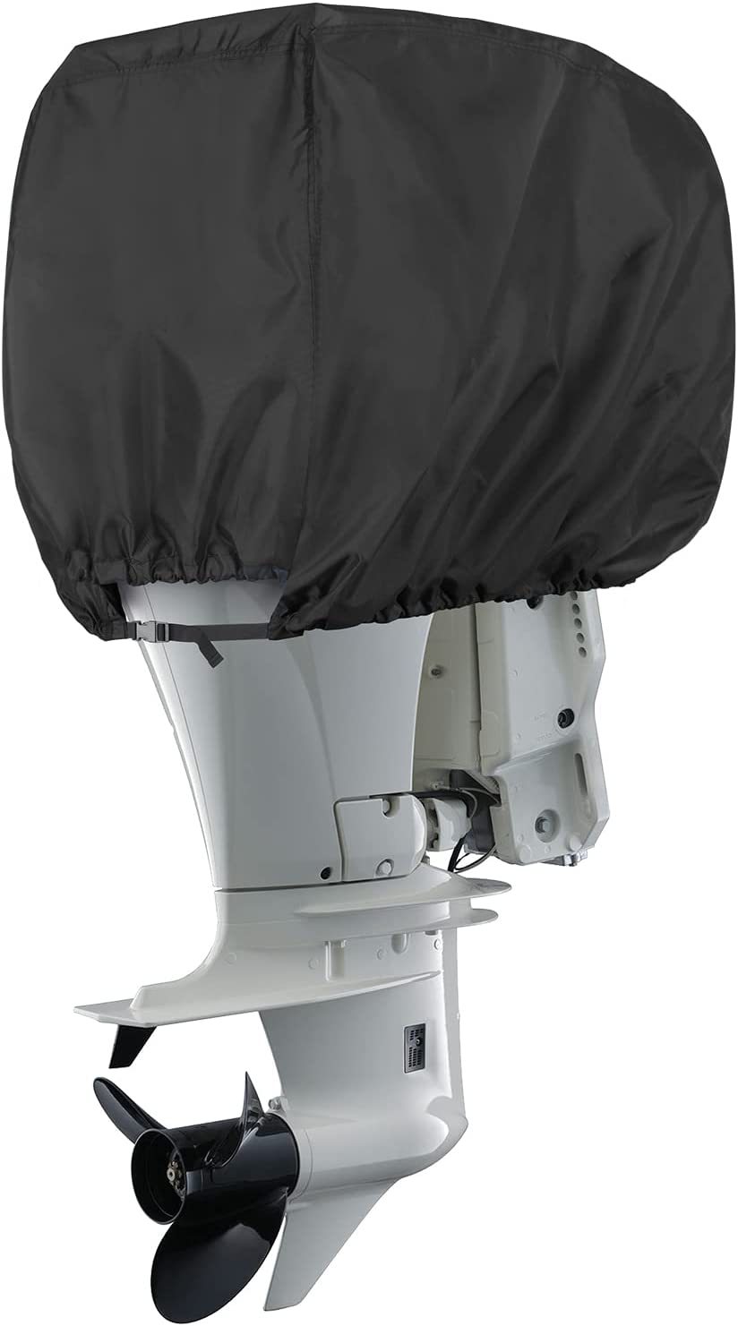 Outboard Motor Cover - Waterproof 600D Heavy Duty Boat Engine Hood Covers - Fit for Motor from 25HP up to 300 HP, Black