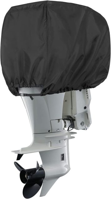 Outboard Motor Cover - Waterproof 600D Heavy Duty Boat Engine Hood Covers - Fit for Motor from 25HP up to 300 HP, Black