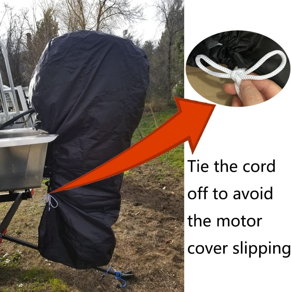 Boat Motor Covers, Full Outboard Motor Cover with 420D Heavy Duty Oxford Fabric Extra PVC Coating, Water Resistant Outboard Engine Covers Fit for Motor 100-300 HP