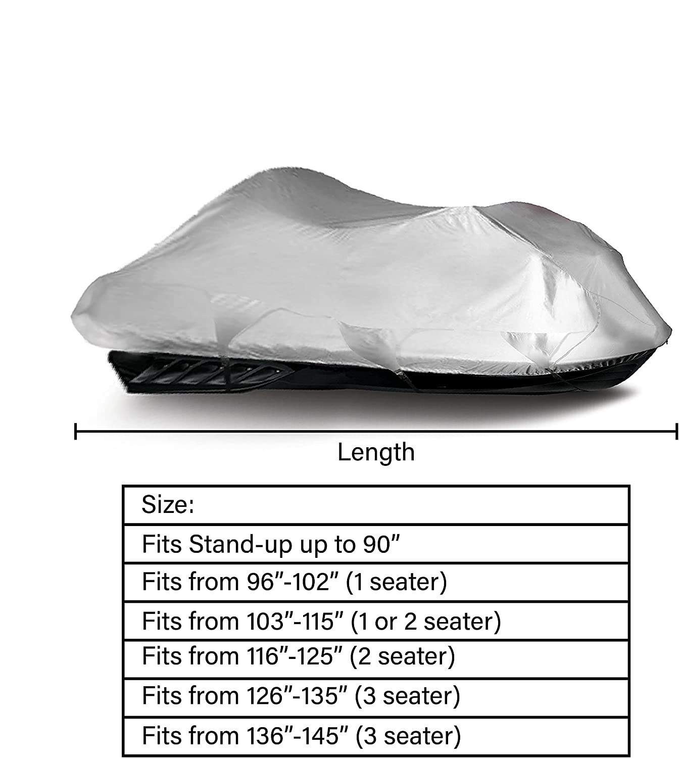 Jet Ski Cover, Waterproof Marine Grade 600D Heavy Duty Polyester PWC Cover Six Sizes Silver Color