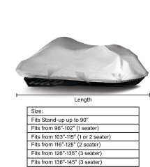 Jet Ski Cover, Waterproof Marine Grade 600D Heavy Duty Polyester PWC Cover Six Sizes Silver Color