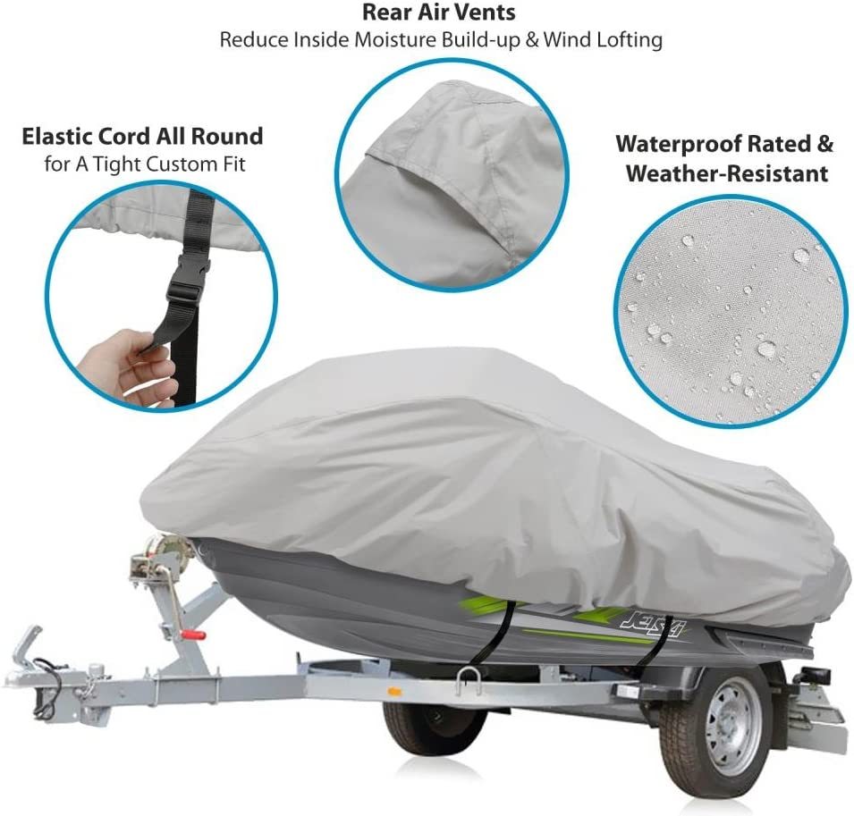 Jet Ski Cover, Waterproof Marine Grade 600D Heavy Duty Polyester PWC Cover Six Sizes Grey Color