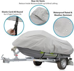 Jet Ski Cover, Waterproof Marine Grade 600D Heavy Duty Polyester PWC Cover Six Sizes Grey Color