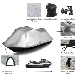 Jet Ski Cover, Waterproof Marine Grade 600D Heavy Duty Polyester PWC Cover Six Sizes Silver Color