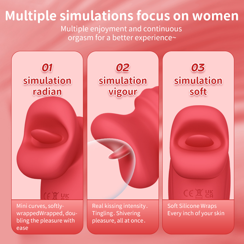 10 Modes Tongue Vibrator with Realistic Lips – Quiet Waterproof Clitoral Stimulator, Magnetic Charging, Red