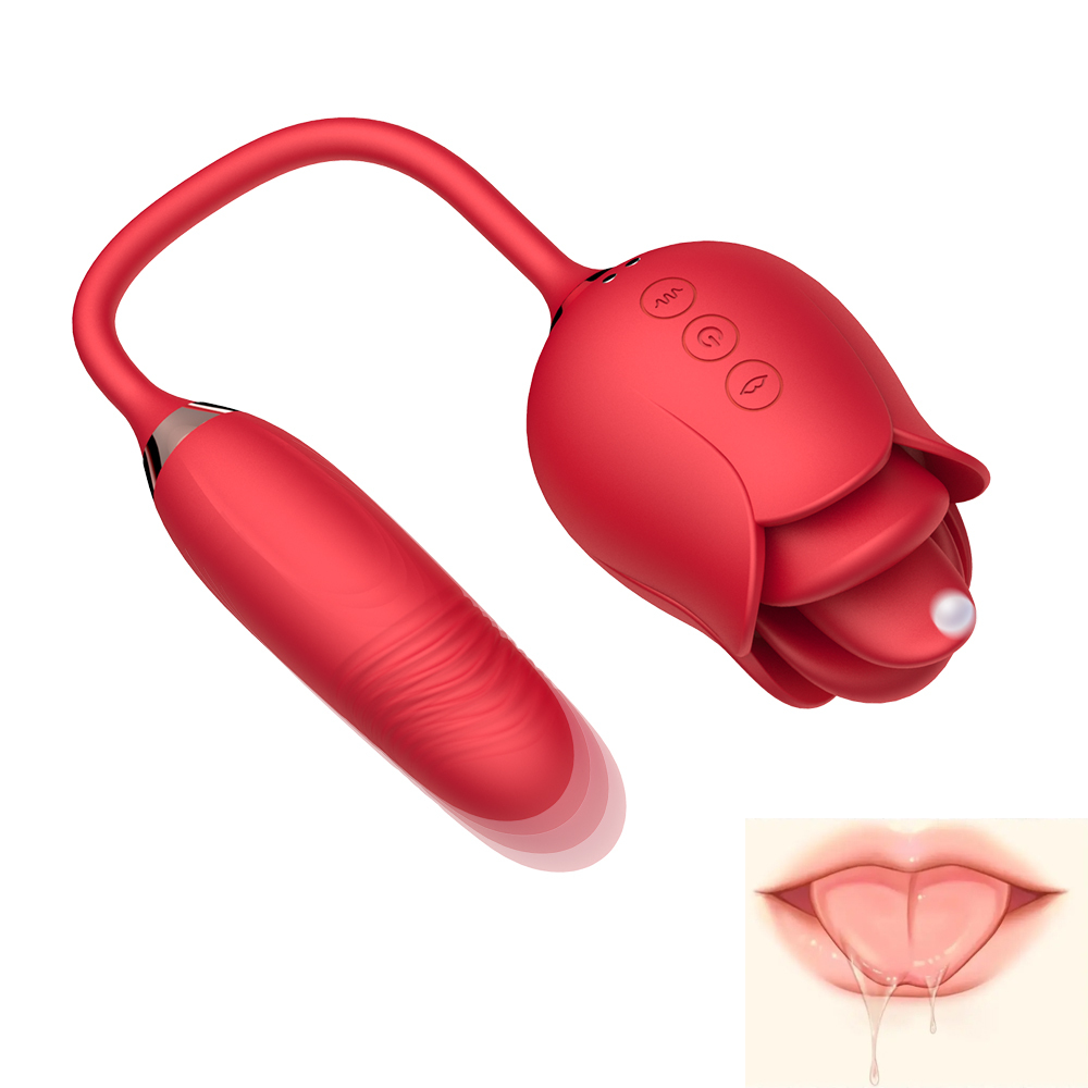6-in-1 Rose Pleasure Toy – Clitoral Suction, Thrusting & Vibrating Dual Head Stimulator
