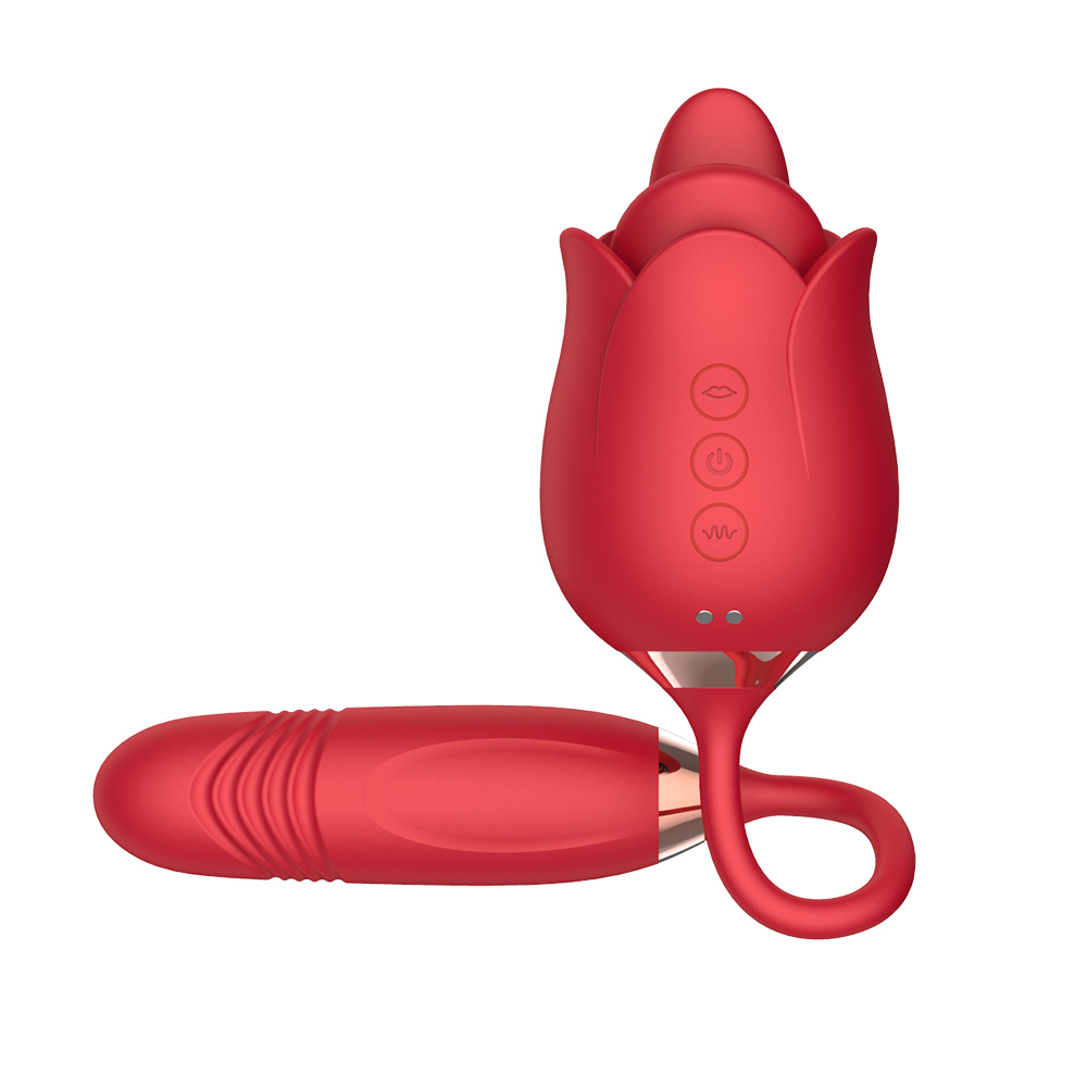 6-in-1 Rose Pleasure Toy – Clitoral Suction, Thrusting & Vibrating Dual Head Stimulator