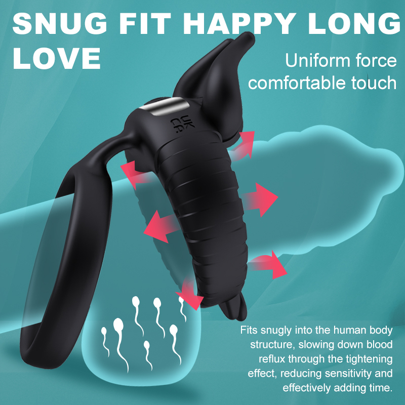 Ox Horn Style Double Cock Ring with Vibration – Rechargeable Silicone Delay Ring for Enhanced Performance