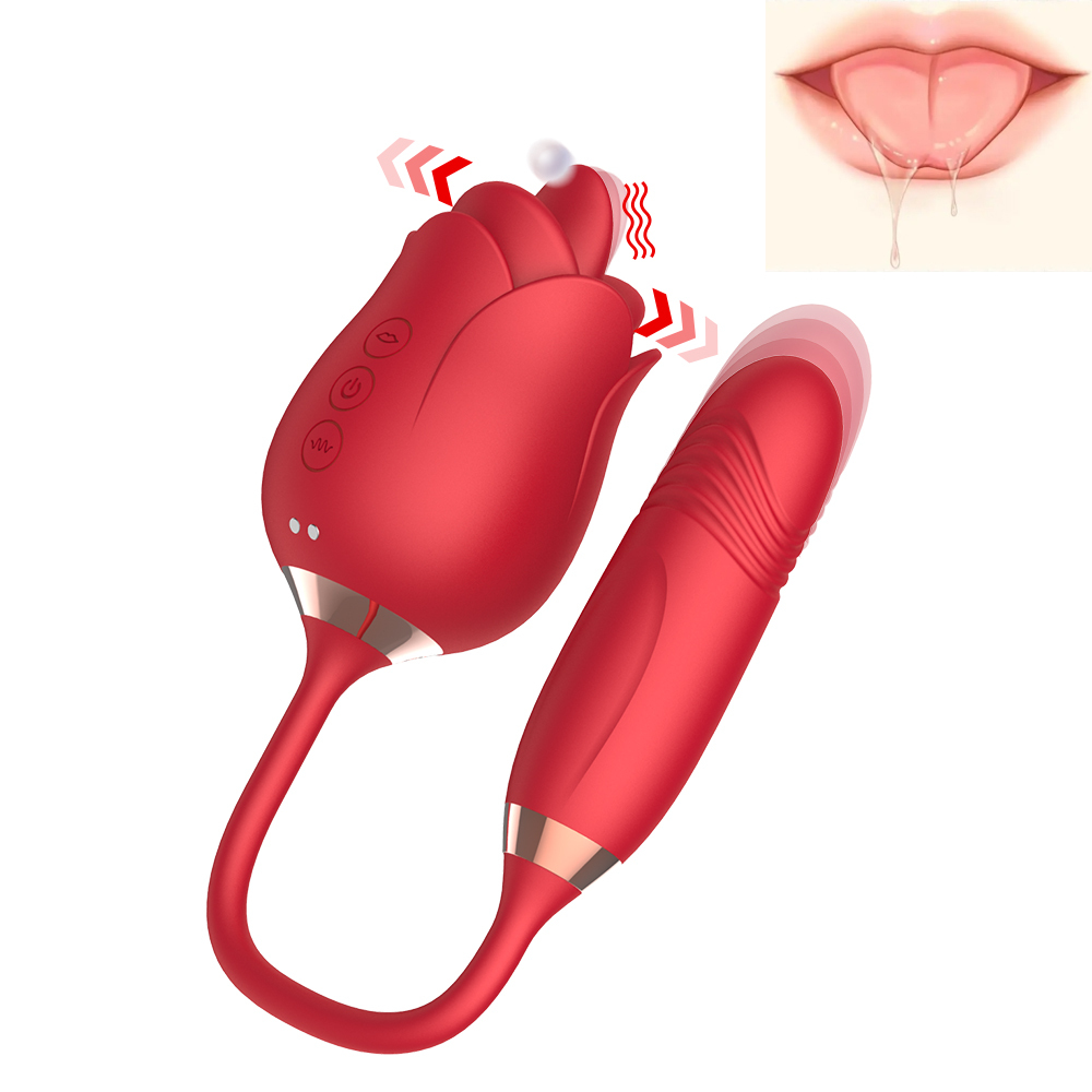 6-in-1 Rose Pleasure Toy – Clitoral Suction, Thrusting & Vibrating Dual Head Stimulator