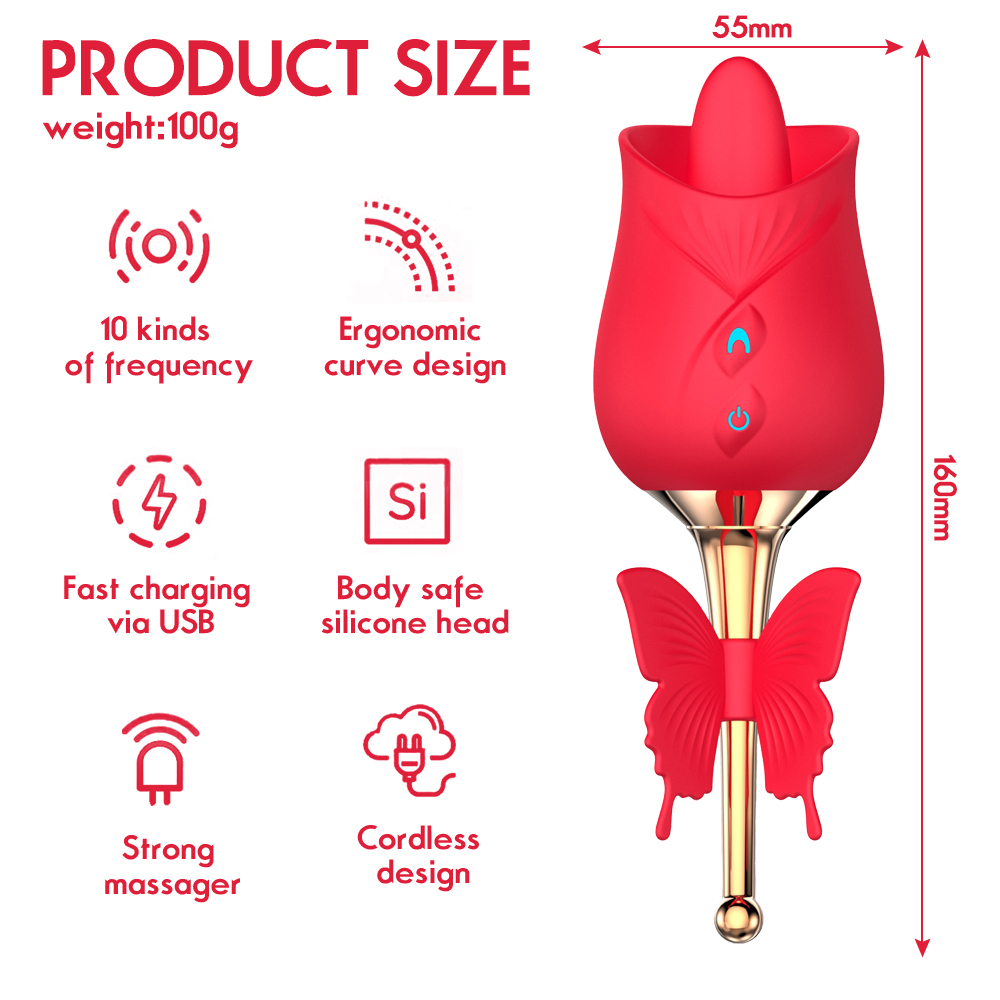 Butterfly Rose Clitoral Vibrator – 10 Pulse Modes, Soft Silicone, Quiet & Waterproof Pleasure Stimulator