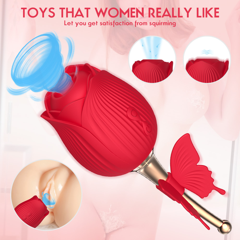 Rose Clitoral Sucking & Vibrating Stimulator – 10 Modes Dual Pleasure, Waterproof Magnetic Rechargeable Female Sex Toy