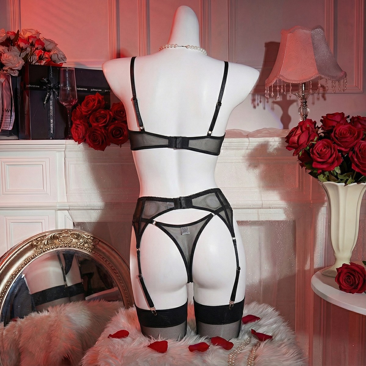 Black Sexy Lingerie Set for Women – Erotic Lace Outfit Queen Party Costume, Curve Enhancing Nightwear