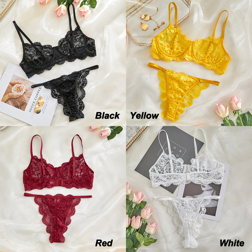 Hot Lace Sheer Cami Lingerie Set – Sexy Transparent Ruffle Intimates for Women (4 Colors)