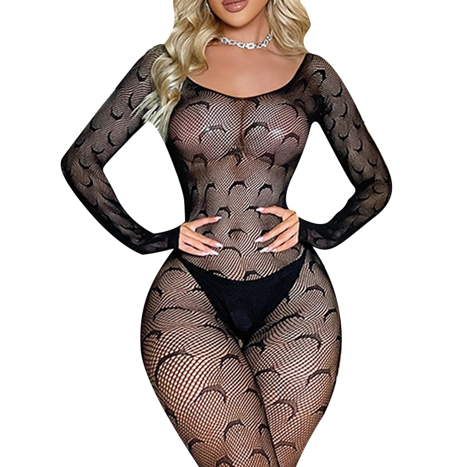 AcdToys Black Fishnet Bodysuit Lingerie for Women – Crotchless Mesh Bodystocking One Piece Stretchy Sexy Sleepwear Babydoll