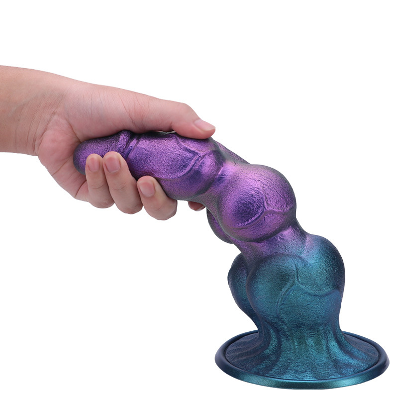 Purple Blue Gradient Fantasy Silicone Dildo Pearlescent Textured Suction Cup Toy with 4 Sizes