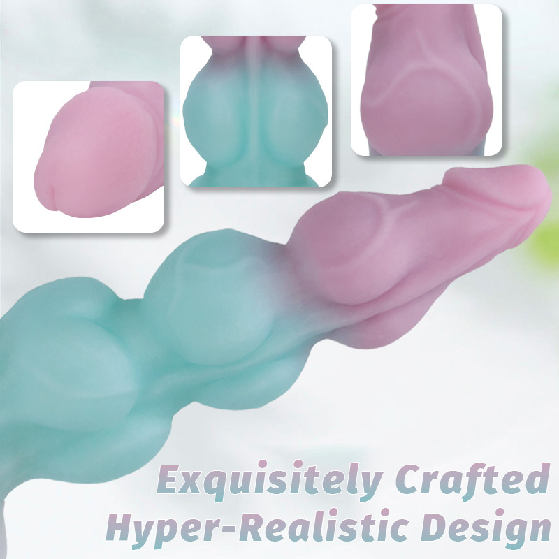Pink & Blue Iridescent Silicone Dildo – Pearlescent Gradient Suction Cup Adult Toy 21cm