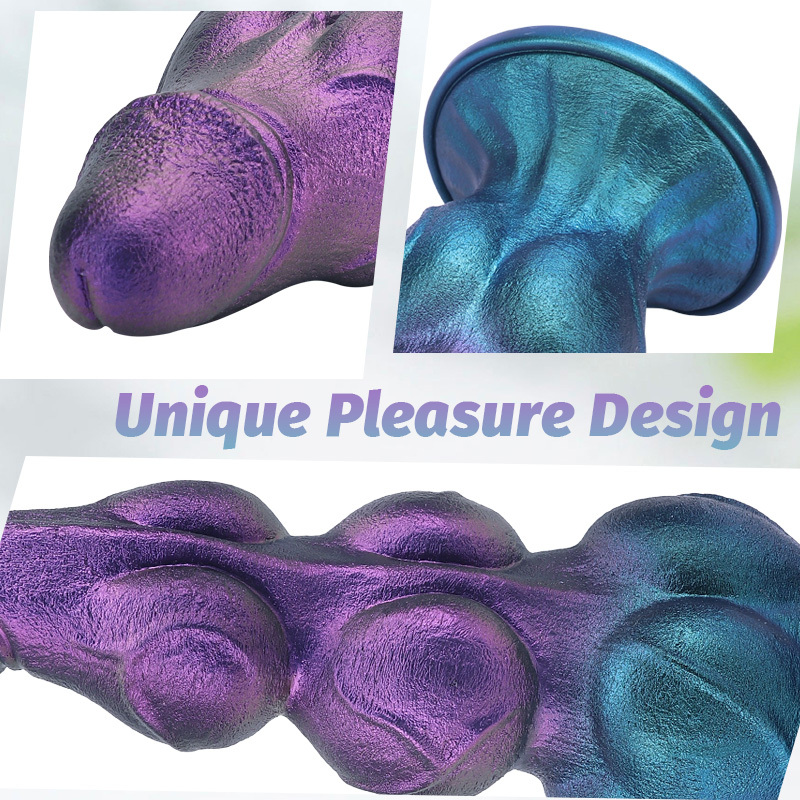 Purple Blue Gradient Fantasy Silicone Dildo Pearlescent Textured Suction Cup Toy with 4 Sizes