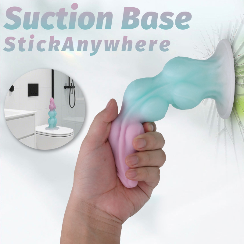 Pink & Blue Iridescent Silicone Dildo – Pearlescent Gradient Suction Cup Adult Toy 21cm