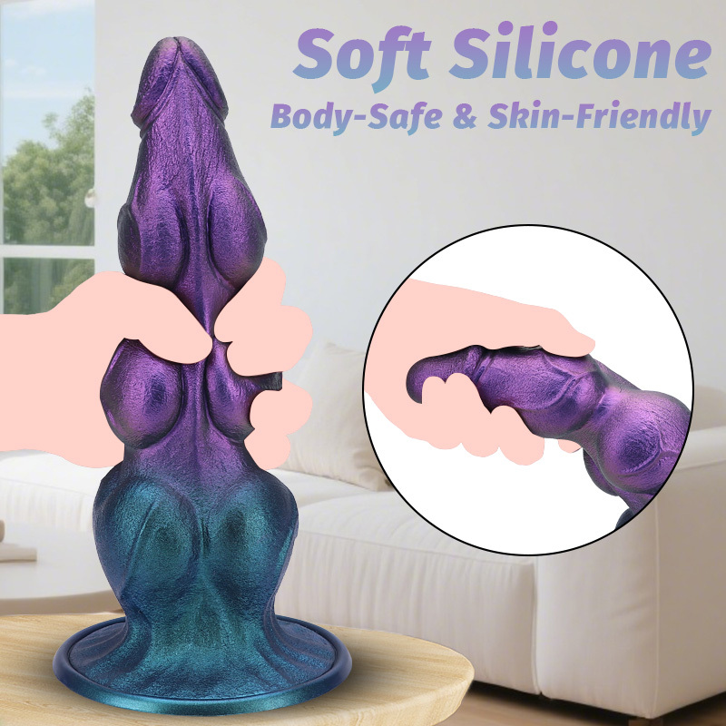 Purple Blue Gradient Fantasy Silicone Dildo Pearlescent Textured Suction Cup Toy with 4 Sizes