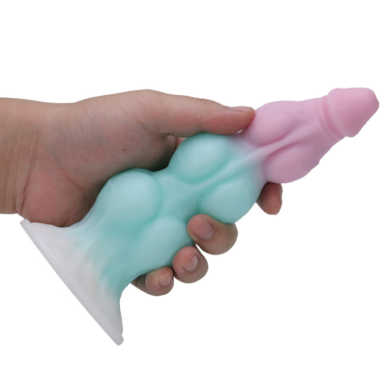Pink & Blue Iridescent Silicone Dildo – Pearlescent Gradient Suction Cup Adult Toy 21cm