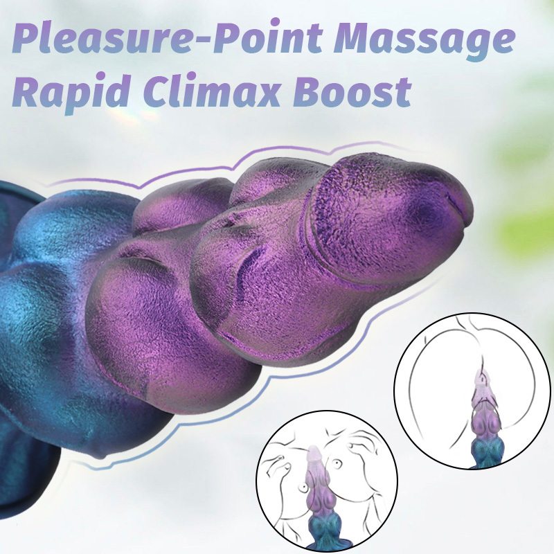 Purple Blue Gradient Fantasy Silicone Dildo Pearlescent Textured Suction Cup Toy with 4 Sizes