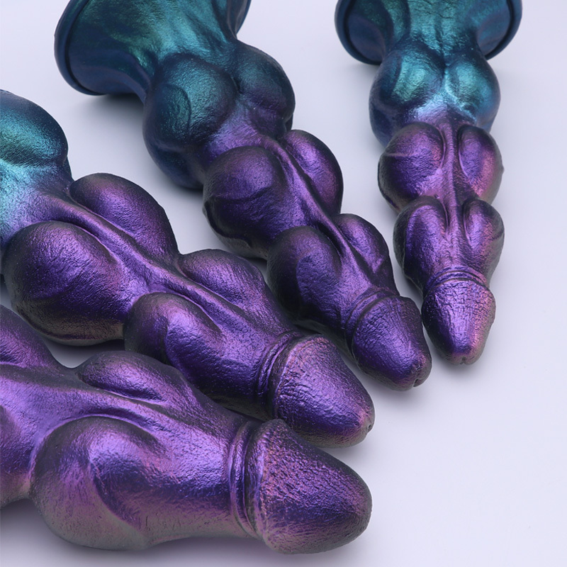 Purple Blue Gradient Fantasy Silicone Dildo Pearlescent Textured Suction Cup Toy with 4 Sizes