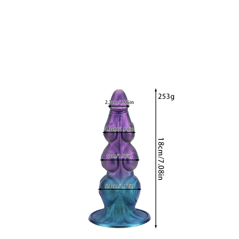 Purple Blue Gradient Fantasy Silicone Dildo Pearlescent Textured Suction Cup Toy with 4 Sizes