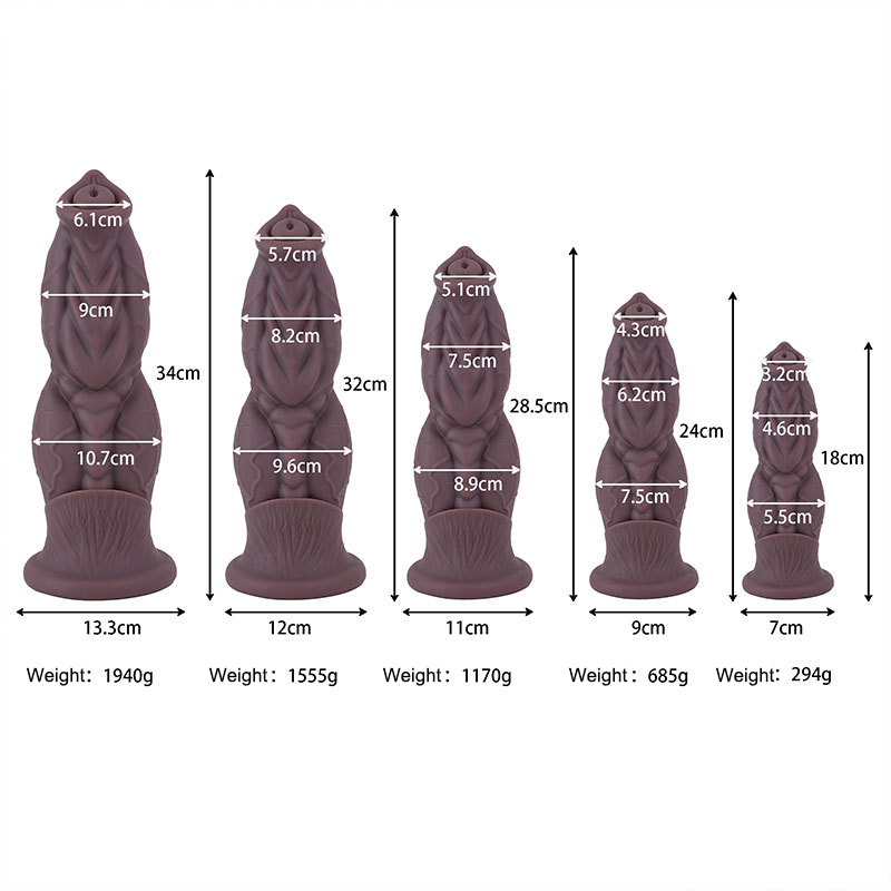 Titan Muscle Textured Fantasy Dildo & Anal Plug Flexible Liquid Silicone Waterproof Pleasure Toy, 5 Sizes