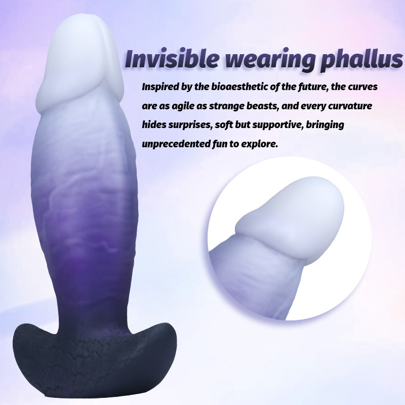 Purple & White Wearable Silicone Dildo – Invisible Base, Waterproof Liquid Silicone Fantasy Dildo with 3 Sizes