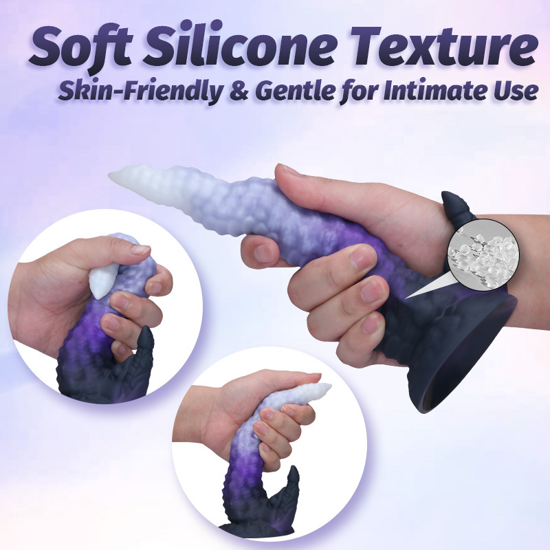 Fantasy Unicorn Dragon Textured Silicone Dildo with Suction Cup – Waterproof Liquid Silicone Adult Toy