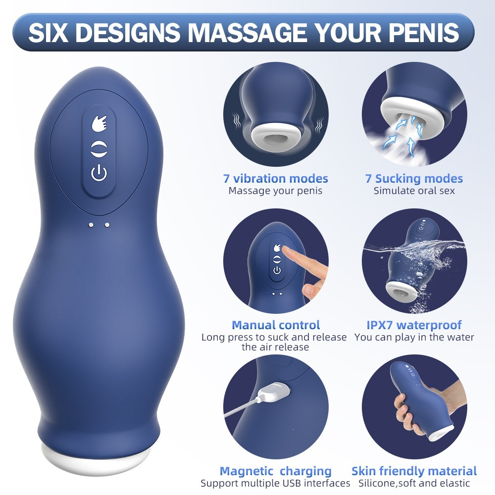 Automatic Male Masturbator with Suction & Vibration, 7 Modes, Liquid Silicone