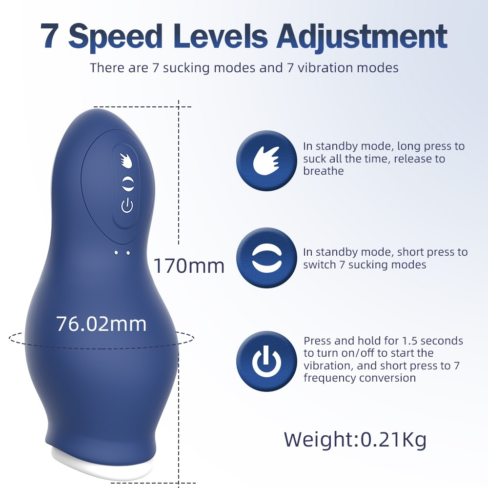 Automatic Male Masturbator with Suction & Vibration, 7 Modes, Liquid Silicone