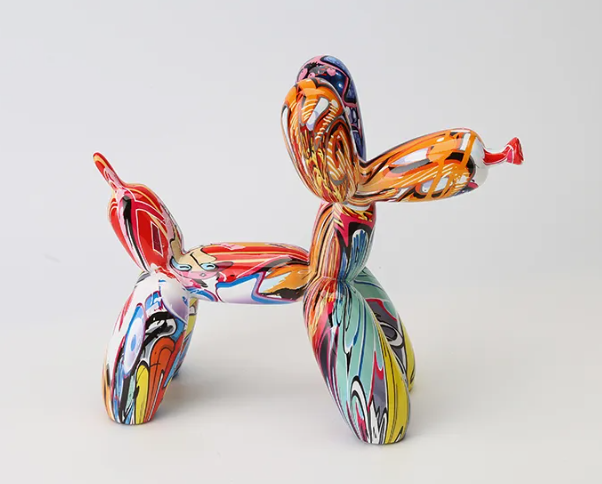 Water Transfer Printing Graffiti Color Resin Balloon Dog Statue Craft Ornaments