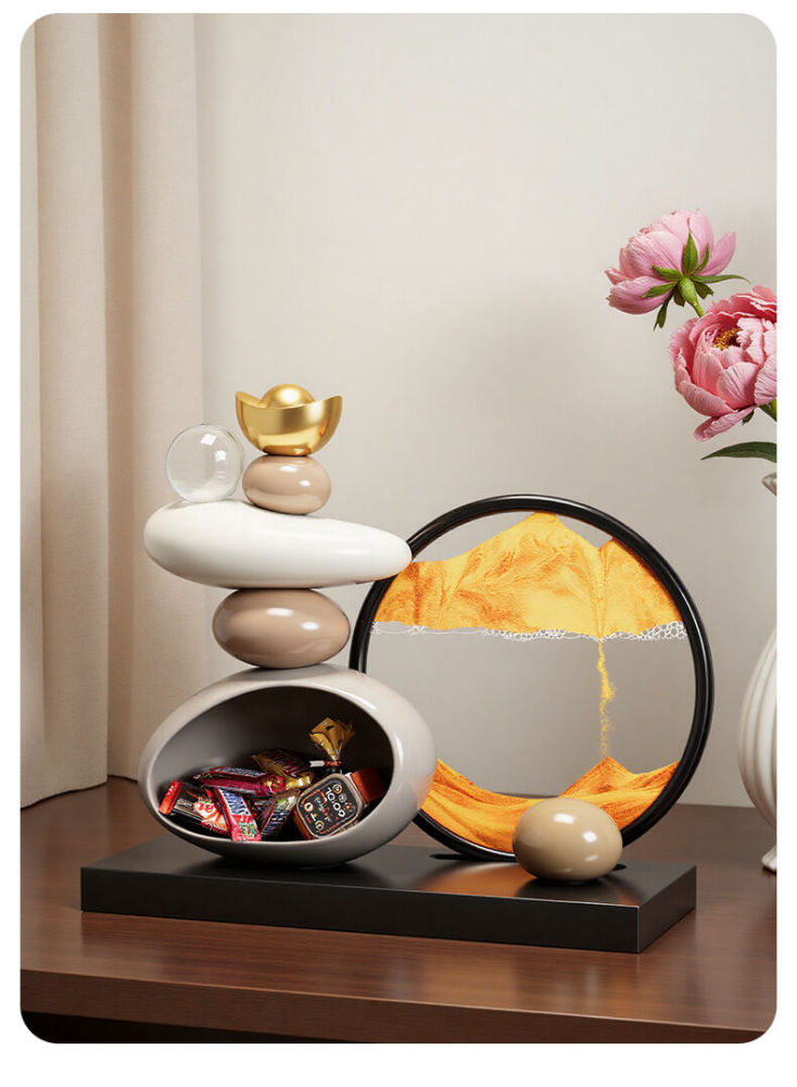 Stacked Stone Figurine With Moving Sand Art Yin Yang Style Home Office Living Room Feng Shui Decorative Storage Ornament