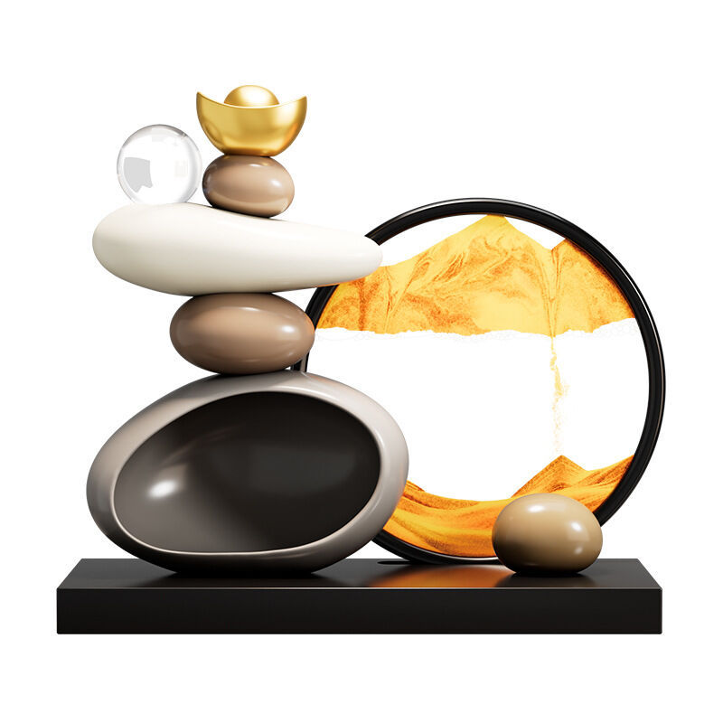 Stacked Stone Figurine With Moving Sand Art Yin Yang Style Home Office Living Room Feng Shui Decorative Storage Ornament