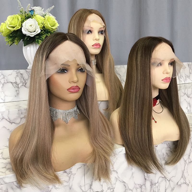 Luxury Light Ash Blonde Long Straight 100% Human Hair Invisible Lace Wig Preplucked Transparent Lace Swiss Glueless Lace Wig