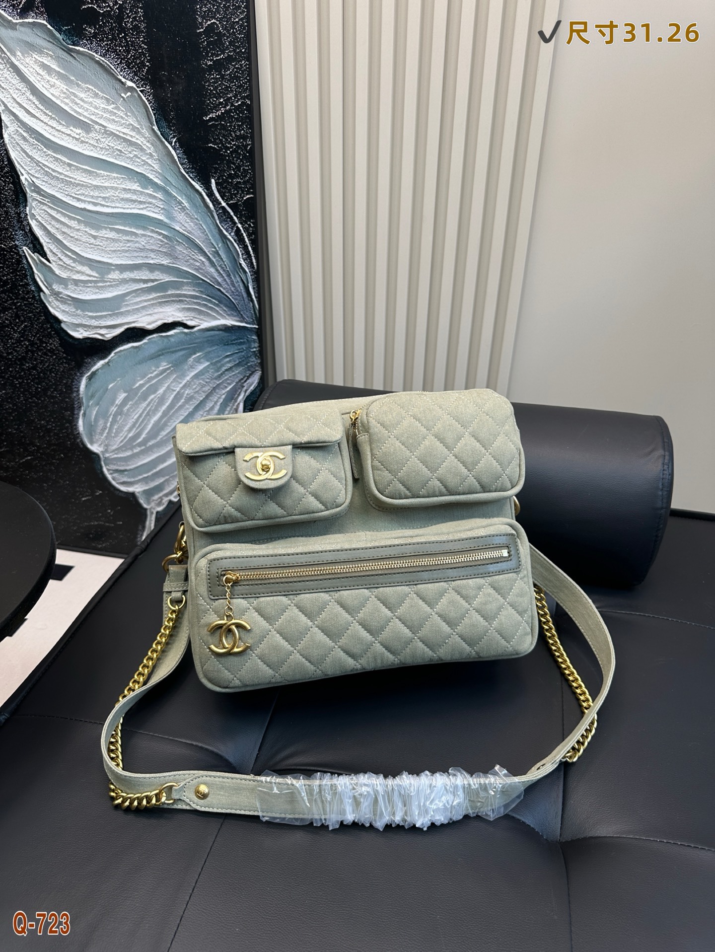 Replica Chanel Olive Green Motorcycle Bag 31*26CM