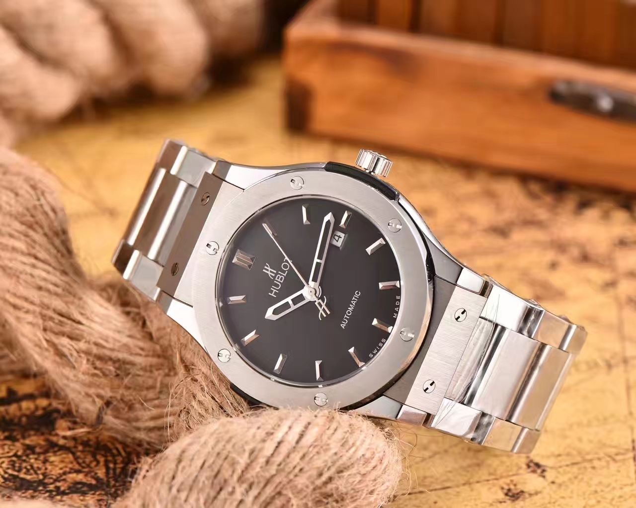 Hublot Geneve Collection Automatic Machine 904L Stainless Steel Men  Watch 42mm