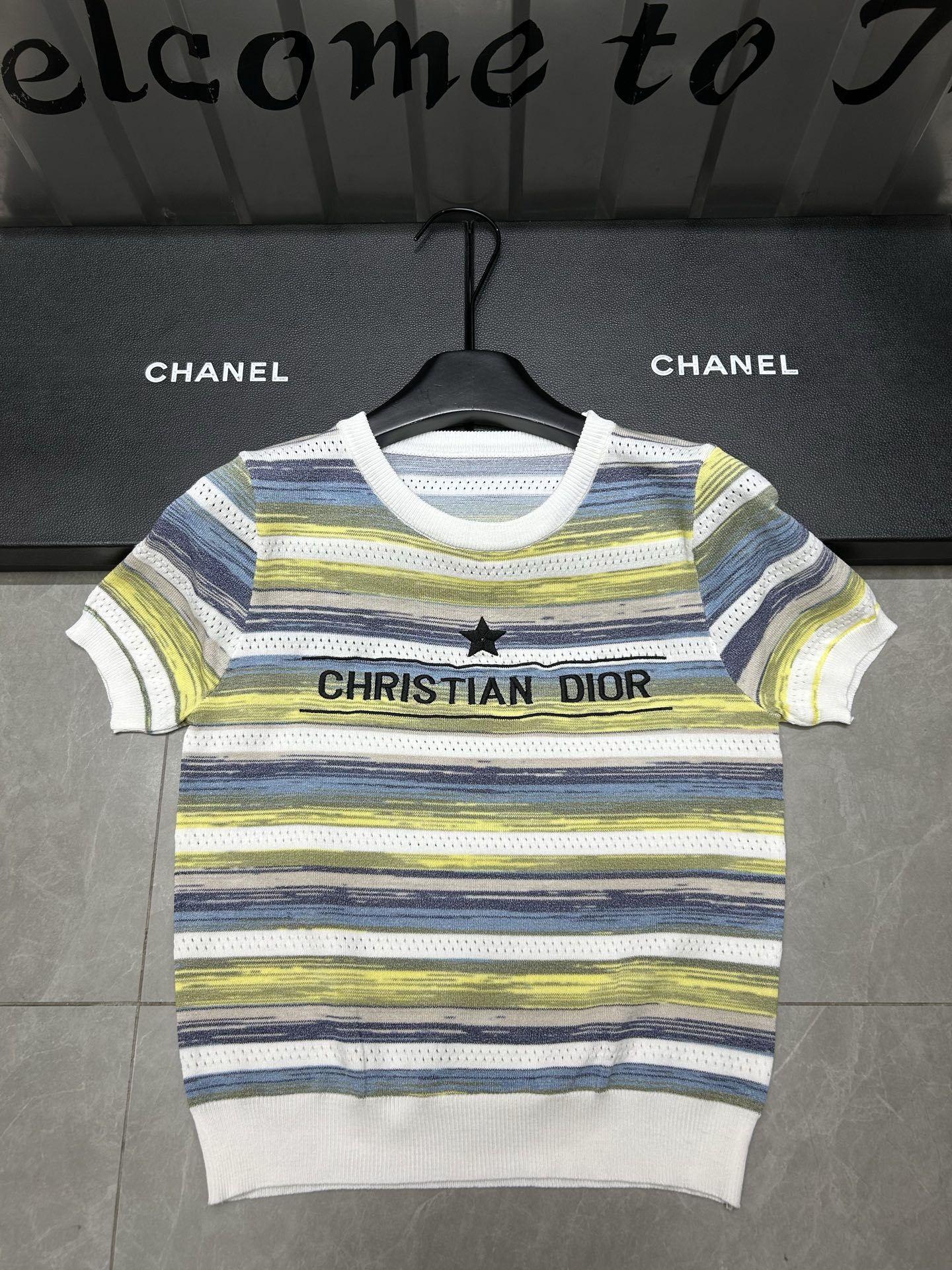 Dior Black Letter Striped Short Sleeve