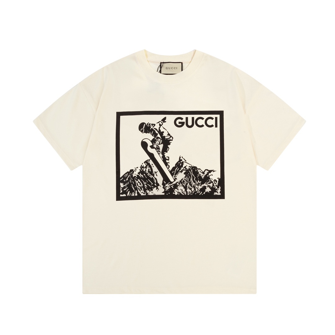 Gucci Double G Snow Mountain Series Ski Printed Short Sleeve