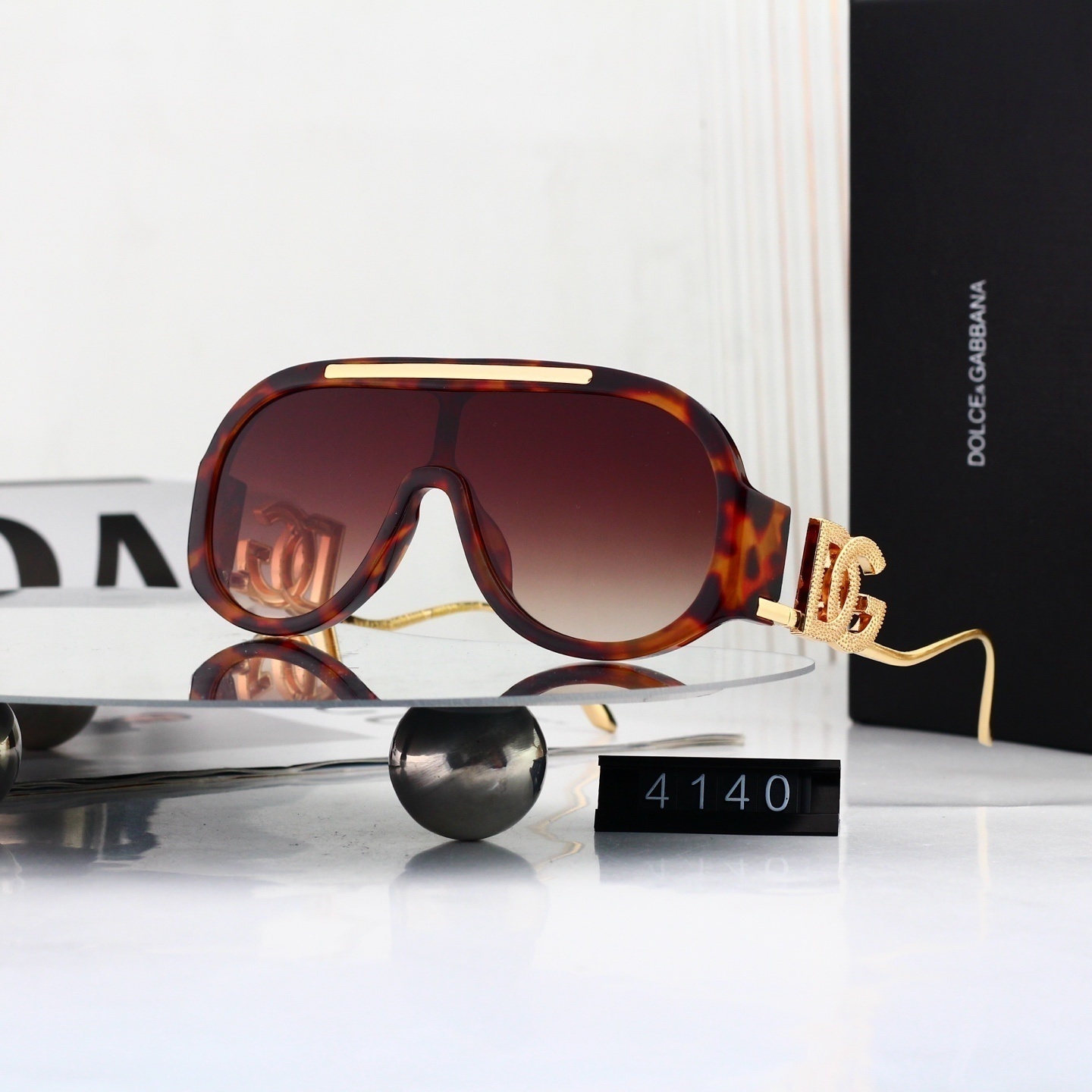 Dolce & Gabbana Luxury Crystal DG Logo Oversized Shield Sunglasses 4140