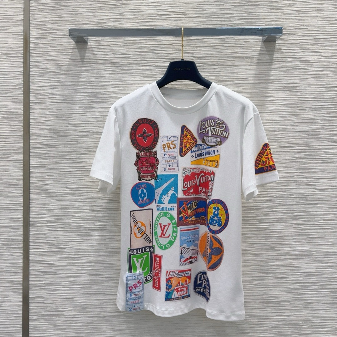 LV 2025 New Product, Round-neck Printed Badge 𝑇 T-shirt SML