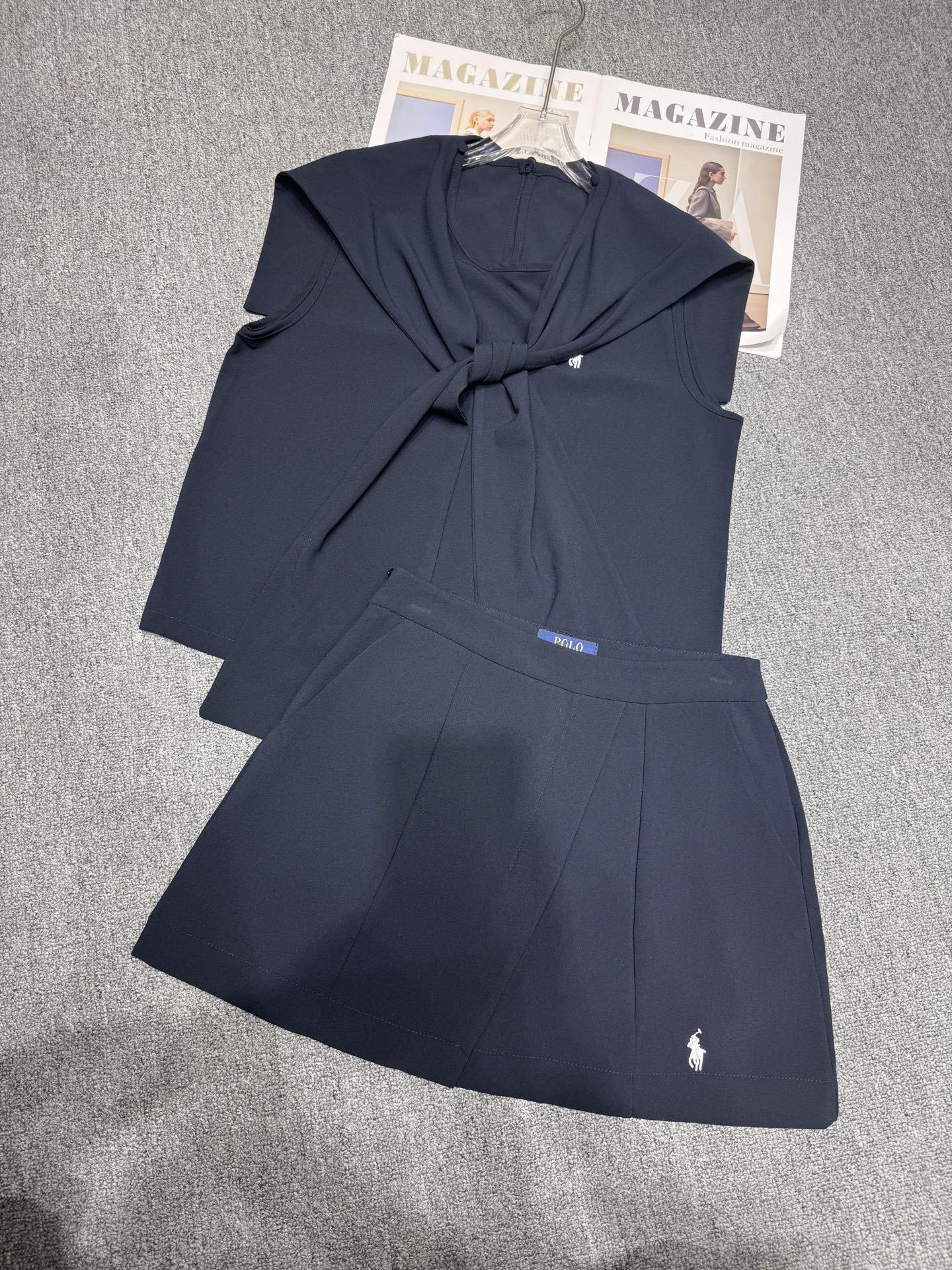 Ralph Lauren Minimalist Casual Shawl Design Navy Blue Three-piece Suit SML