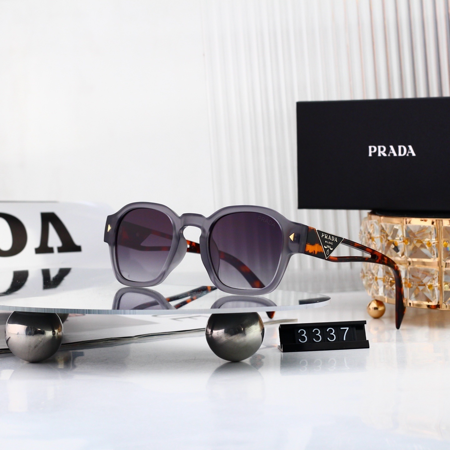 Prada Luxury Designer Square Sunglasses 3337