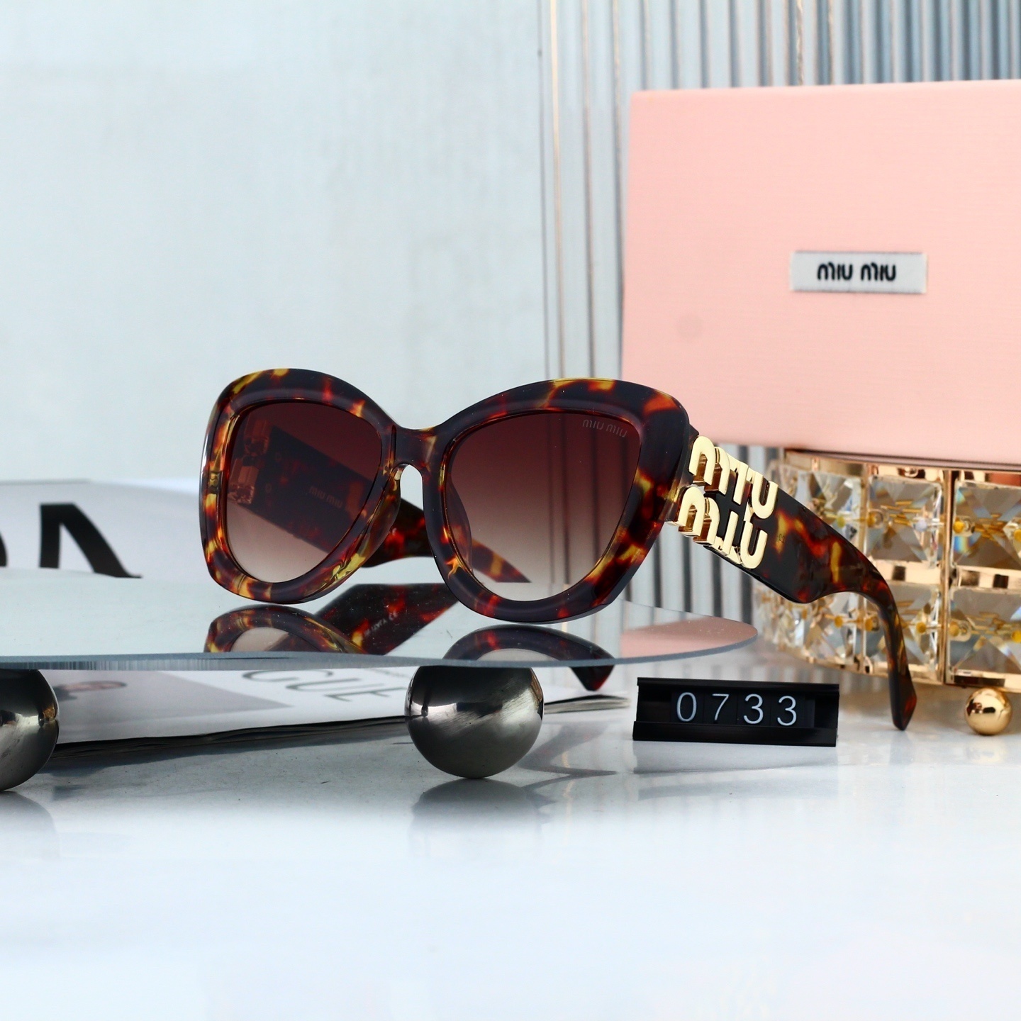 Miu Miu Classic Logo Temple Cat-Eye Sunglasses for Women 0733