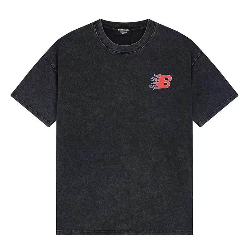 Balenciaga B-shaped Flame Print Washed Daily Short Sleeves M-XL