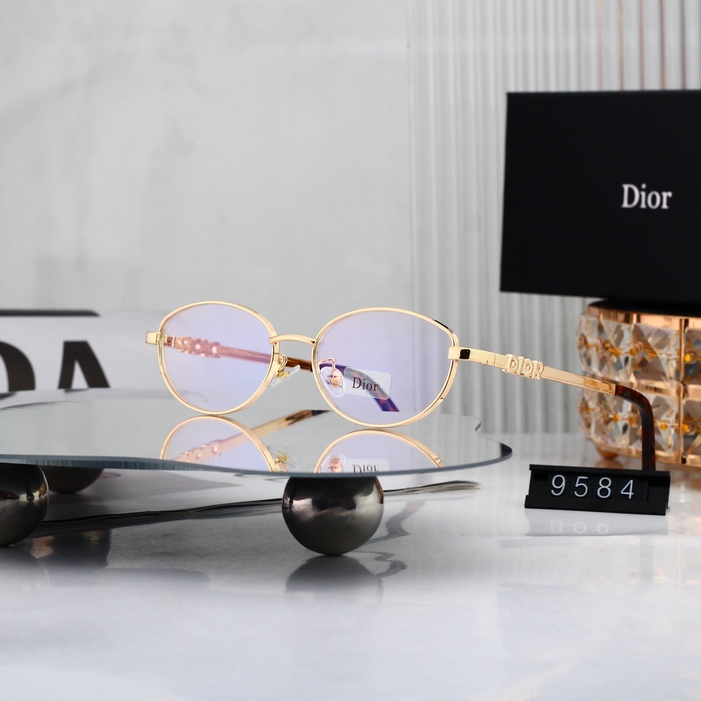 Dior Signature Logo Thin Metal Oval Eyeglasses  9584